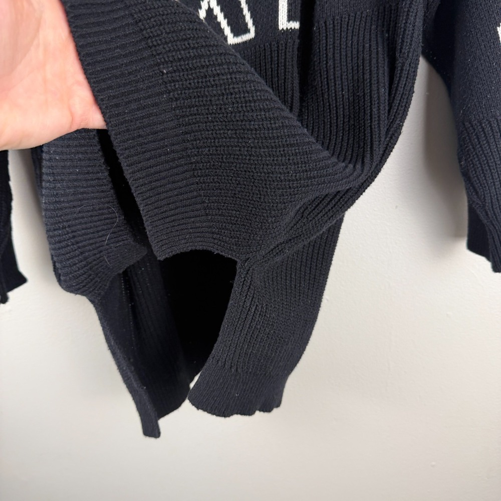 Express Shaker Sweater Women's Large Black Ribbed Knit EXP‎ Logo Cotton Pullover - Picture 4 of 13